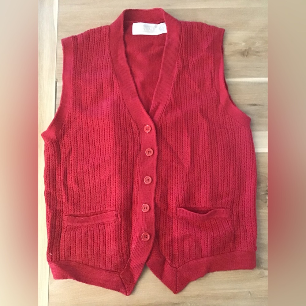 Vintage Essentials Red Sweater Wool Blend Vest M
